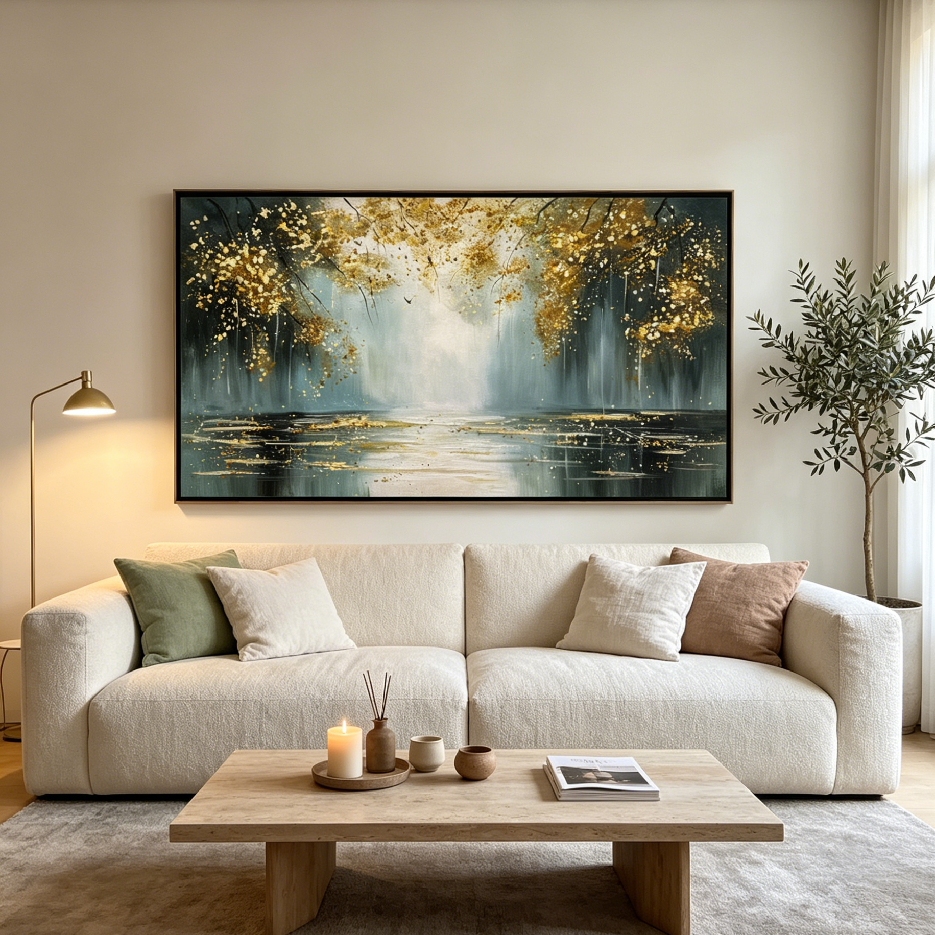 GOLDEN WHISPERS: Misty Forest Gold Texture Wall Art