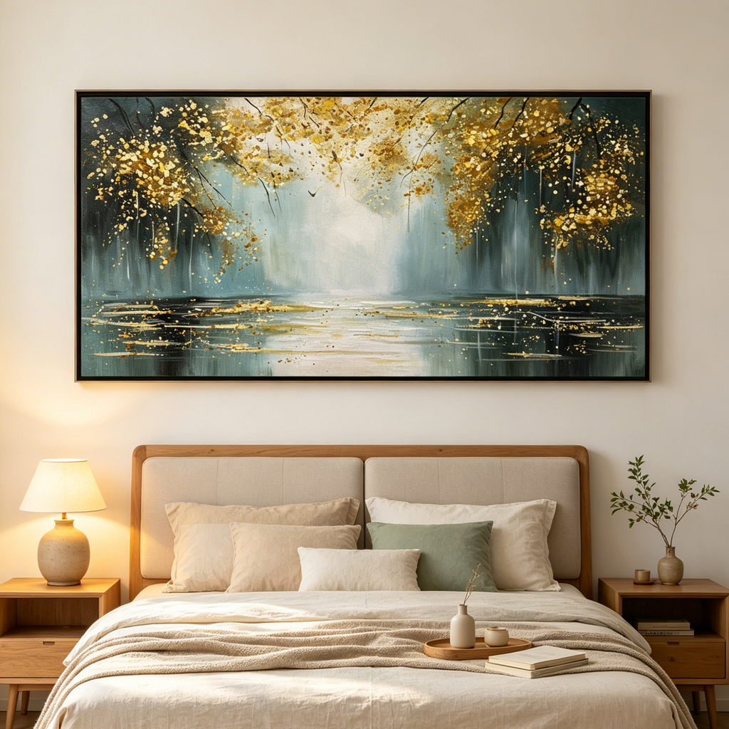 GOLDEN WHISPERS: Misty Forest Gold Texture Wall Art
