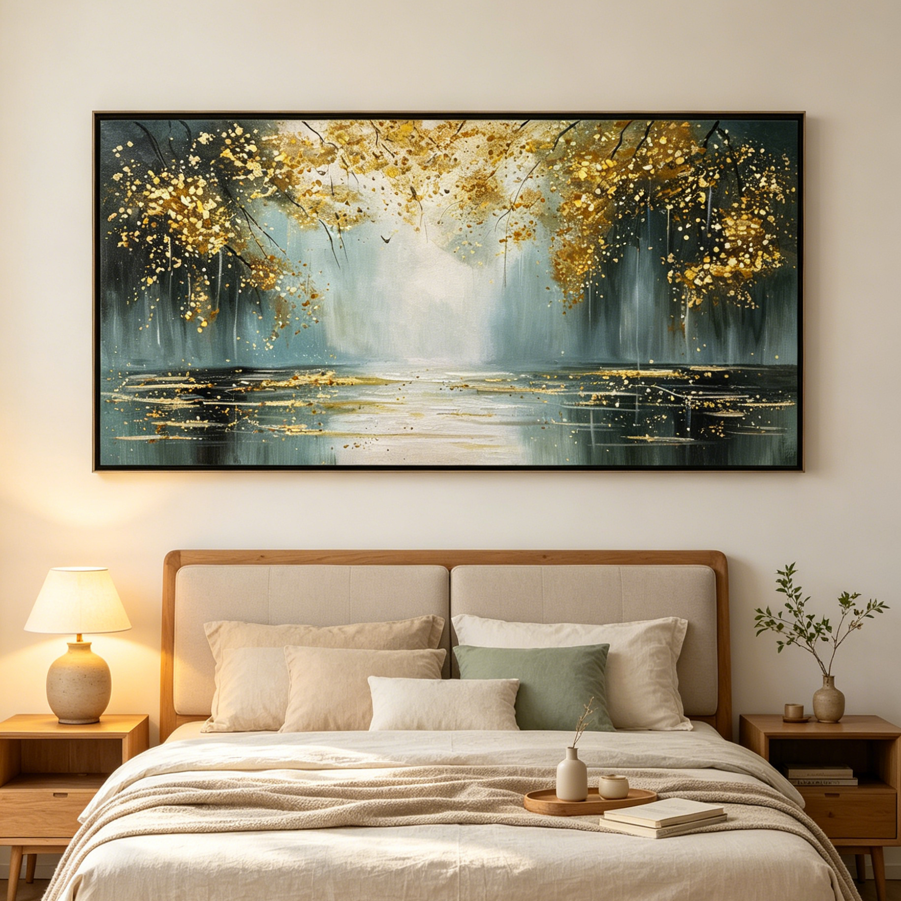GOLDEN WHISPERS: Misty Forest Gold Texture Wall Art