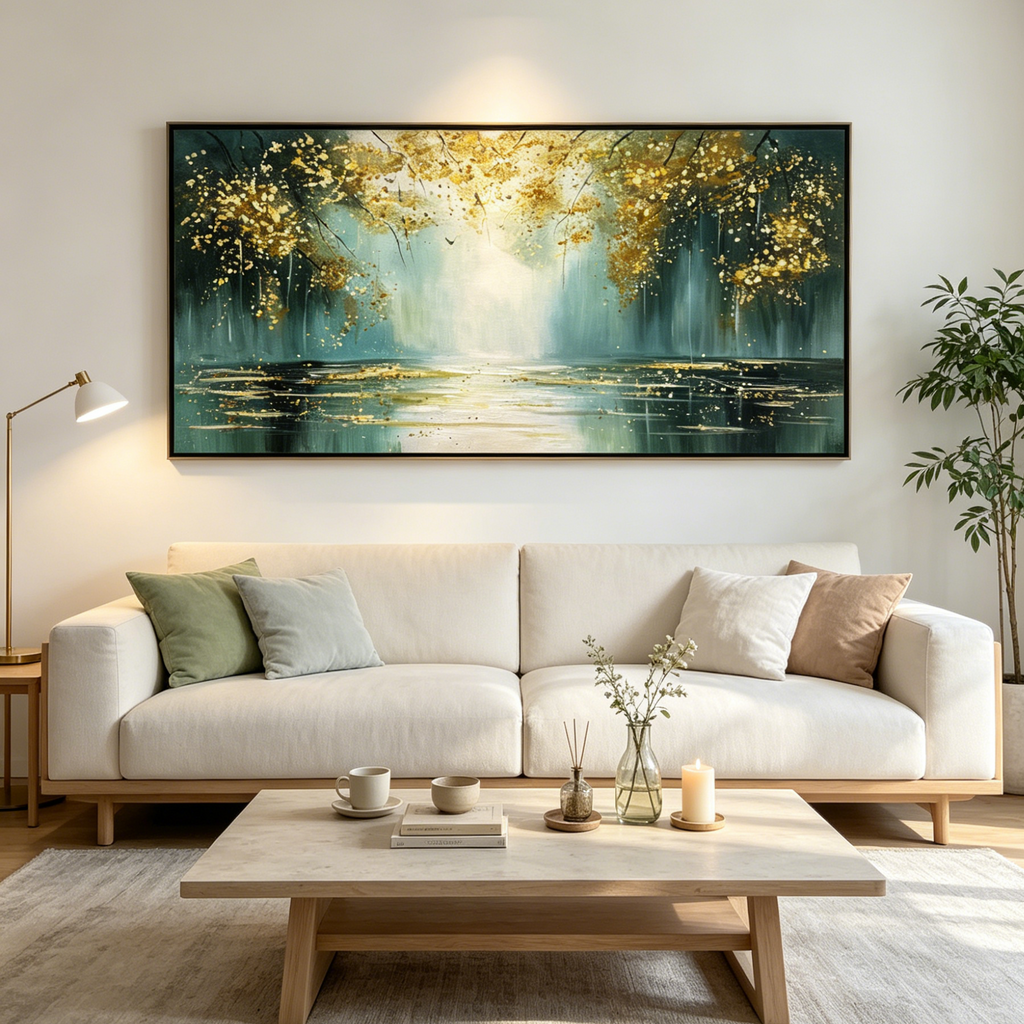 GOLDEN WHISPERS: Misty Forest Gold Texture Wall Art