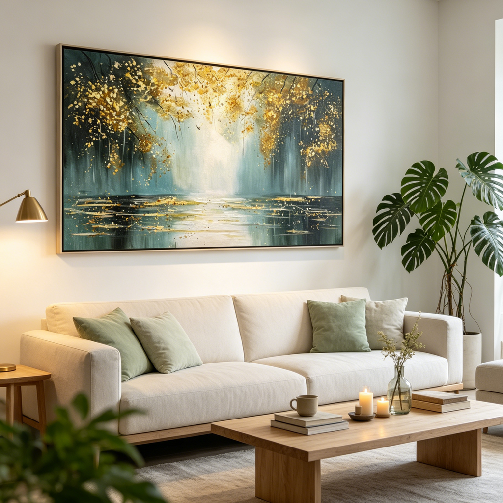 GOLDEN WHISPERS: Misty Forest Gold Texture Wall Art