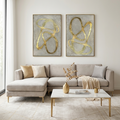 GOLDEN ABSTRACT DIPTYCH: Gold Lines Textured Neutral Luxury Canvas Set Of 2