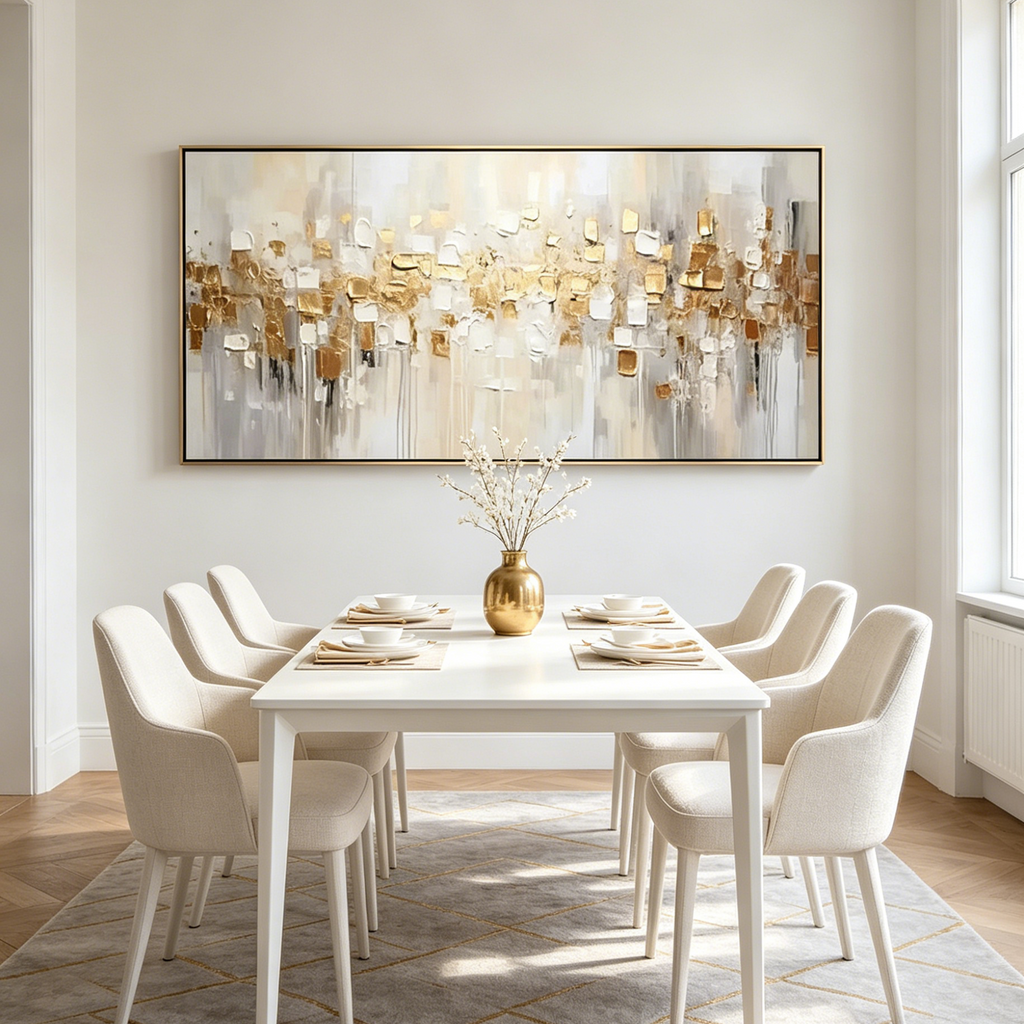 GOLDEN ABSTRACT: Textured Gold And White With Brushstrokes Canvas