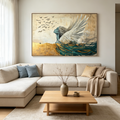 GOLDEN ASCENSION: Ethereal Winged Figure Ascending Birds Canvas