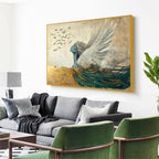 GOLDEN ASCENSION: Ethereal Winged Figure Ascending Birds Canvas
