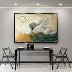 GOLDEN ASCENSION: Ethereal Winged Figure Ascending Birds Canvas