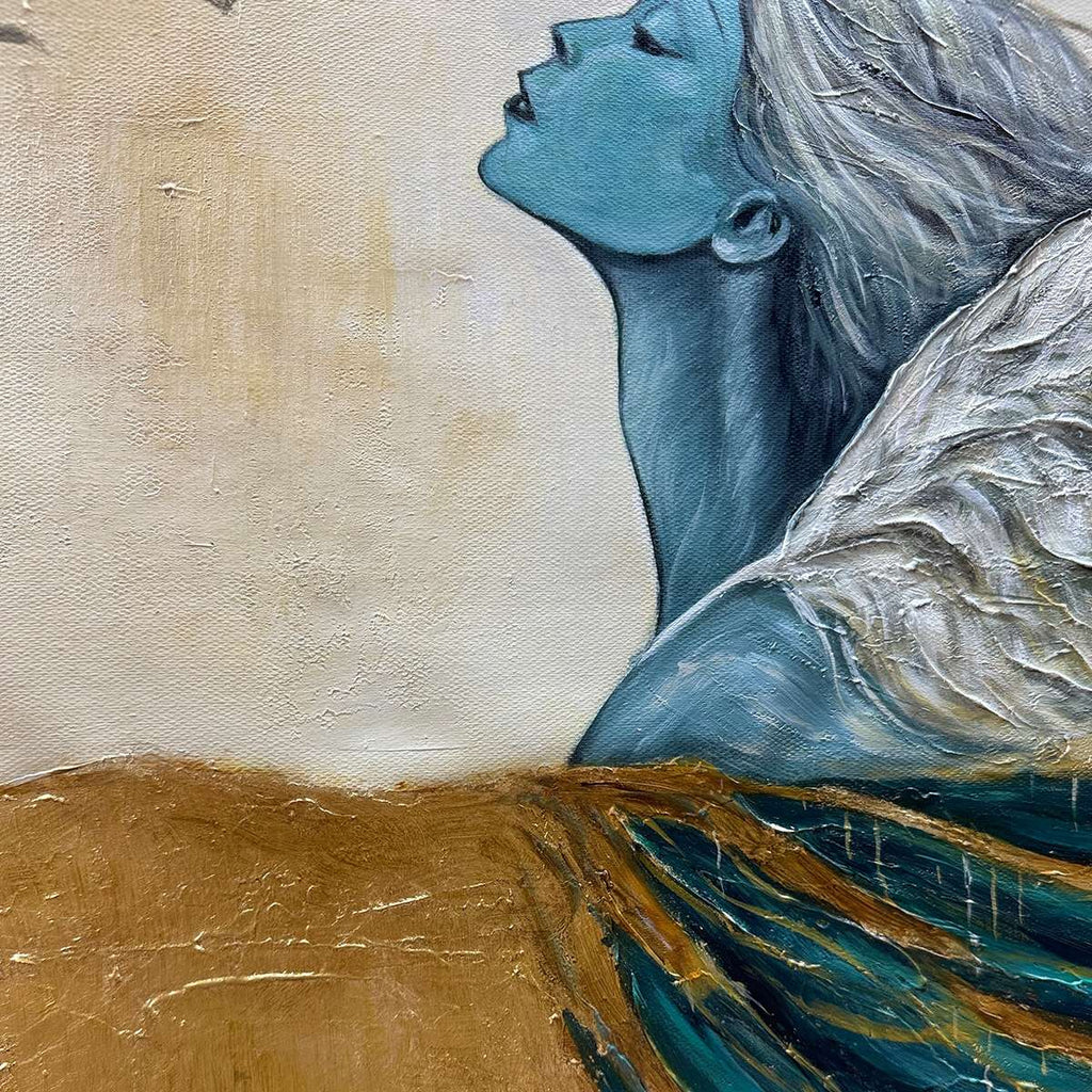 GOLDEN ASCENSION: Ethereal Winged Figure Ascending Birds Canvas