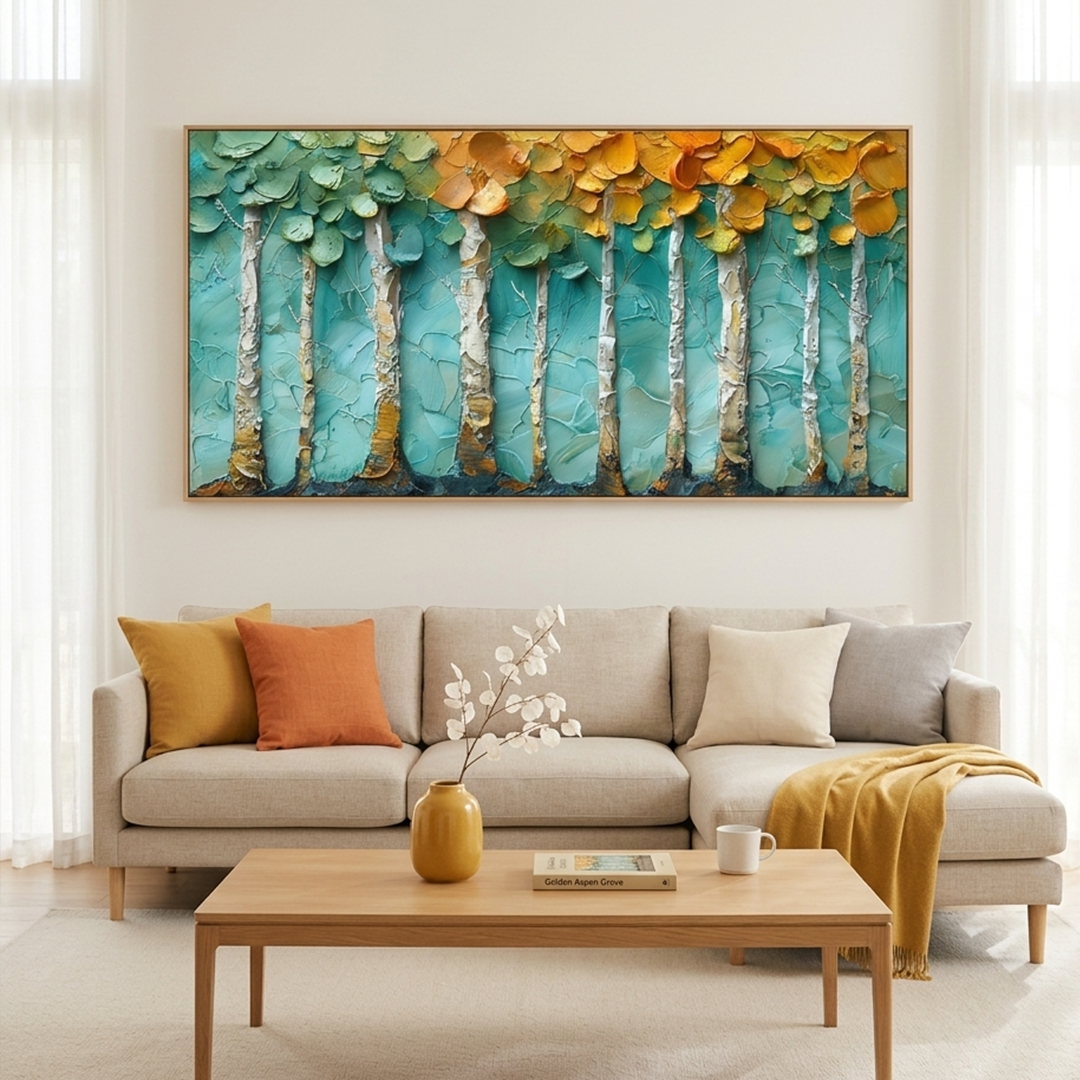 GOLDEN ASPEN GROVE: Impasto Aspen Trees Golden Light Textured Forest Canvas