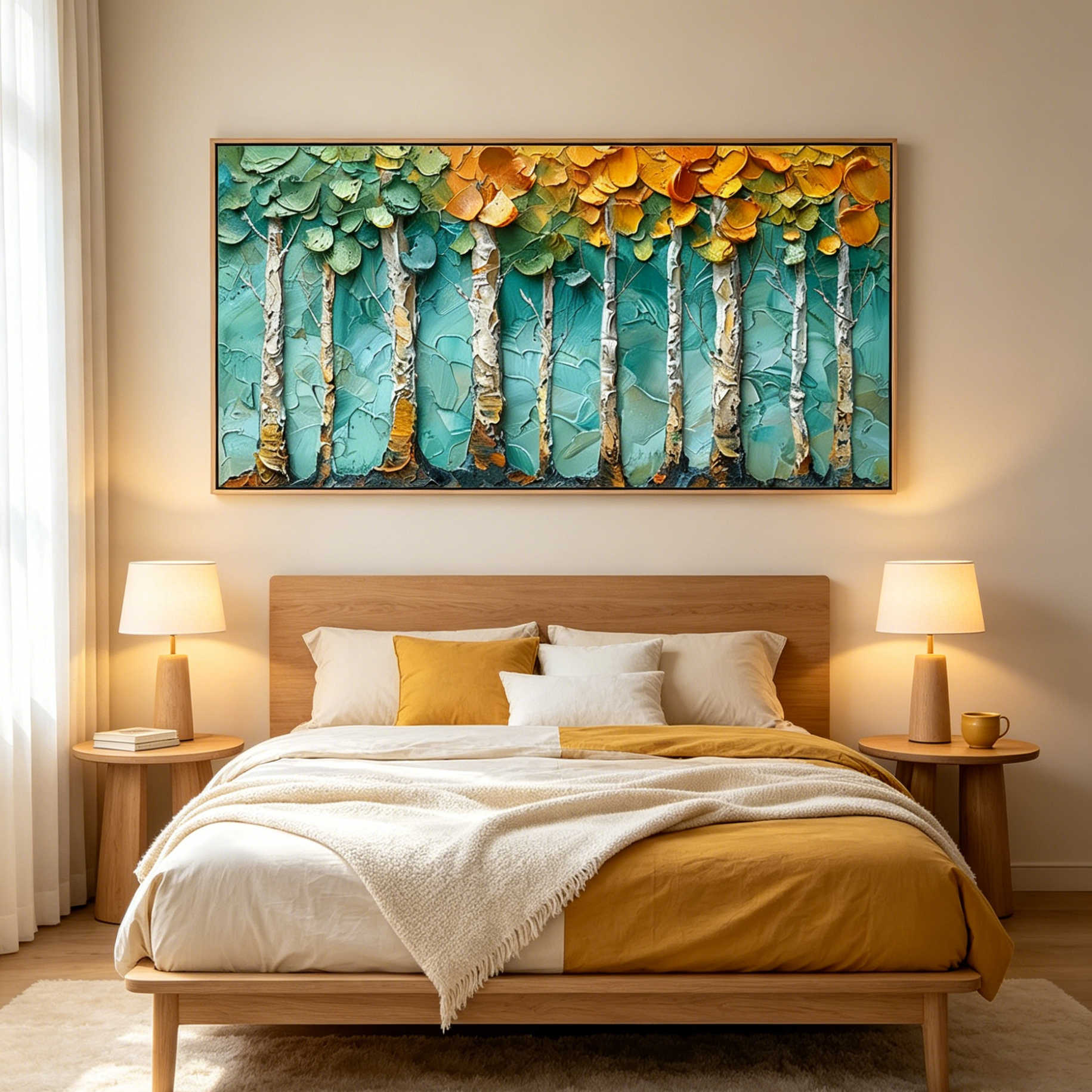 GOLDEN ASPEN GROVE: Impasto Aspen Trees Golden Light Textured Forest Canvas