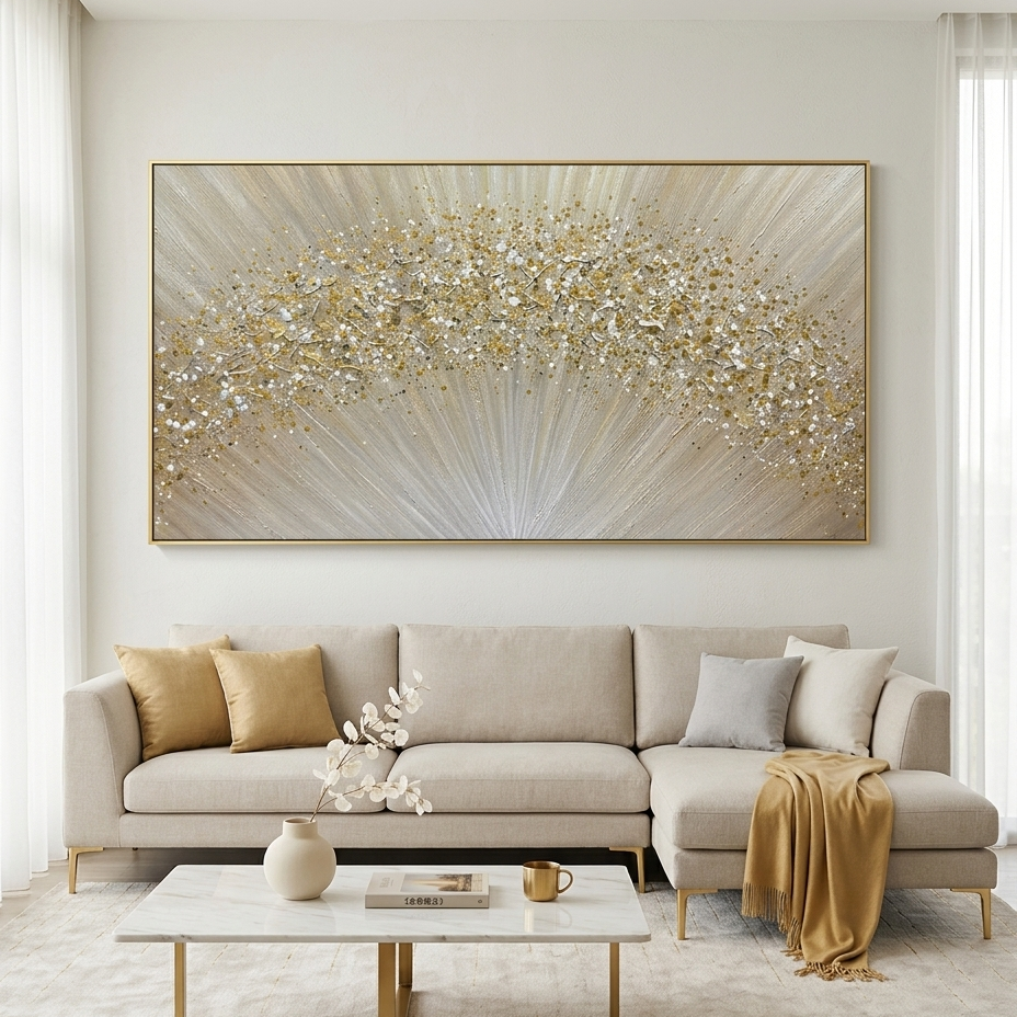 GOLDEN AURORA: Gold Beige Radiating Lines Abstract Canvas