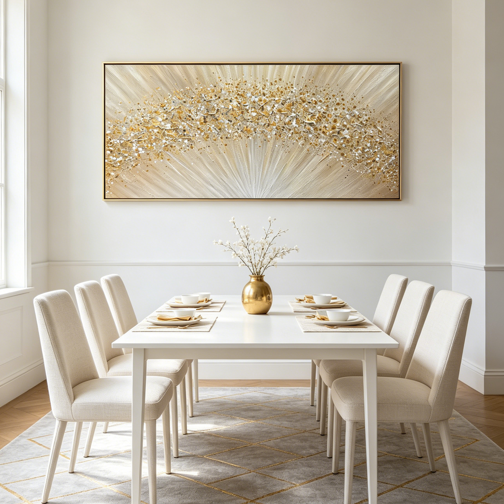GOLDEN AURORA: Gold Beige Radiating Lines Abstract Canvas