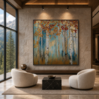 GOLDEN AUTUMN FOREST: Gold Leaf Autumn Trees Textured Canvas