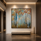 GOLDEN AUTUMN FOREST: Gold Leaf Autumn Trees Textured Canvas