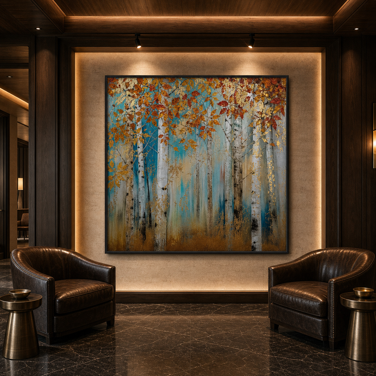 GOLDEN AUTUMN FOREST: Gold Leaf Autumn Trees Textured Canvas