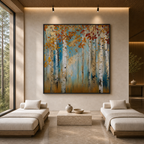 GOLDEN AUTUMN FOREST: Gold Leaf Autumn Trees Textured Canvas
