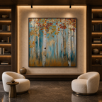GOLDEN AUTUMN FOREST: Gold Leaf Autumn Trees Textured Canvas