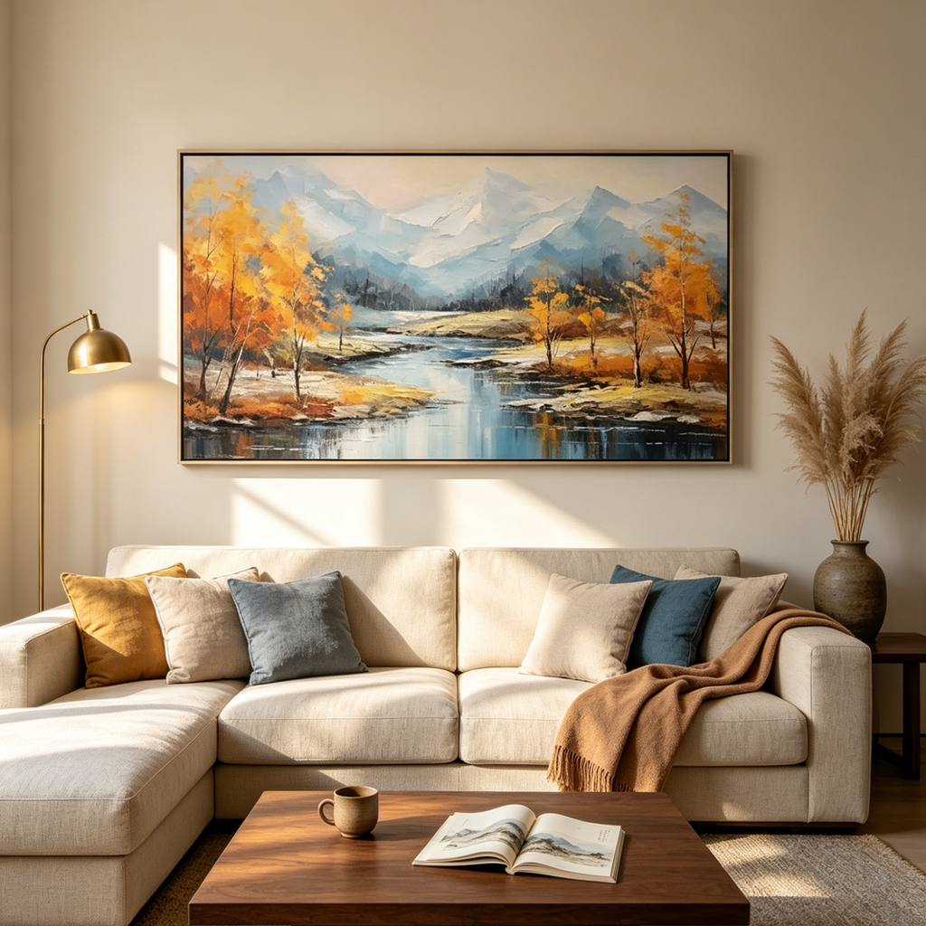 GOLDEN AUTUMN VALLEY: Serene Valley Landscape Canvas