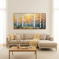 GOLDEN BIRCH LIGHT: Golden Light White Birch Trees Warm Yellow Canvas