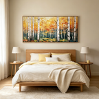 GOLDEN BIRCH LIGHT: Golden Light White Birch Trees Warm Yellow Canvas