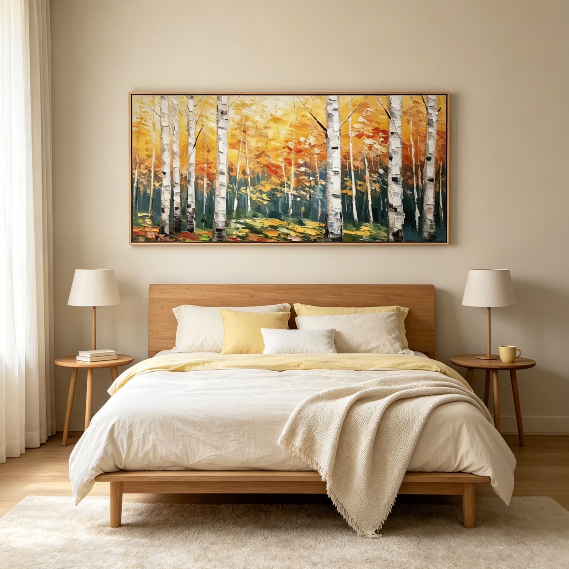 GOLDEN BIRCH LIGHT: Golden Light White Birch Trees Warm Yellow Canvas