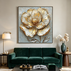 GOLDEN BLOOM: Textured Impasto Single Opulent Flower Canvas