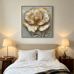 GOLDEN BLOOM: Textured Impasto Single Opulent Flower Canvas