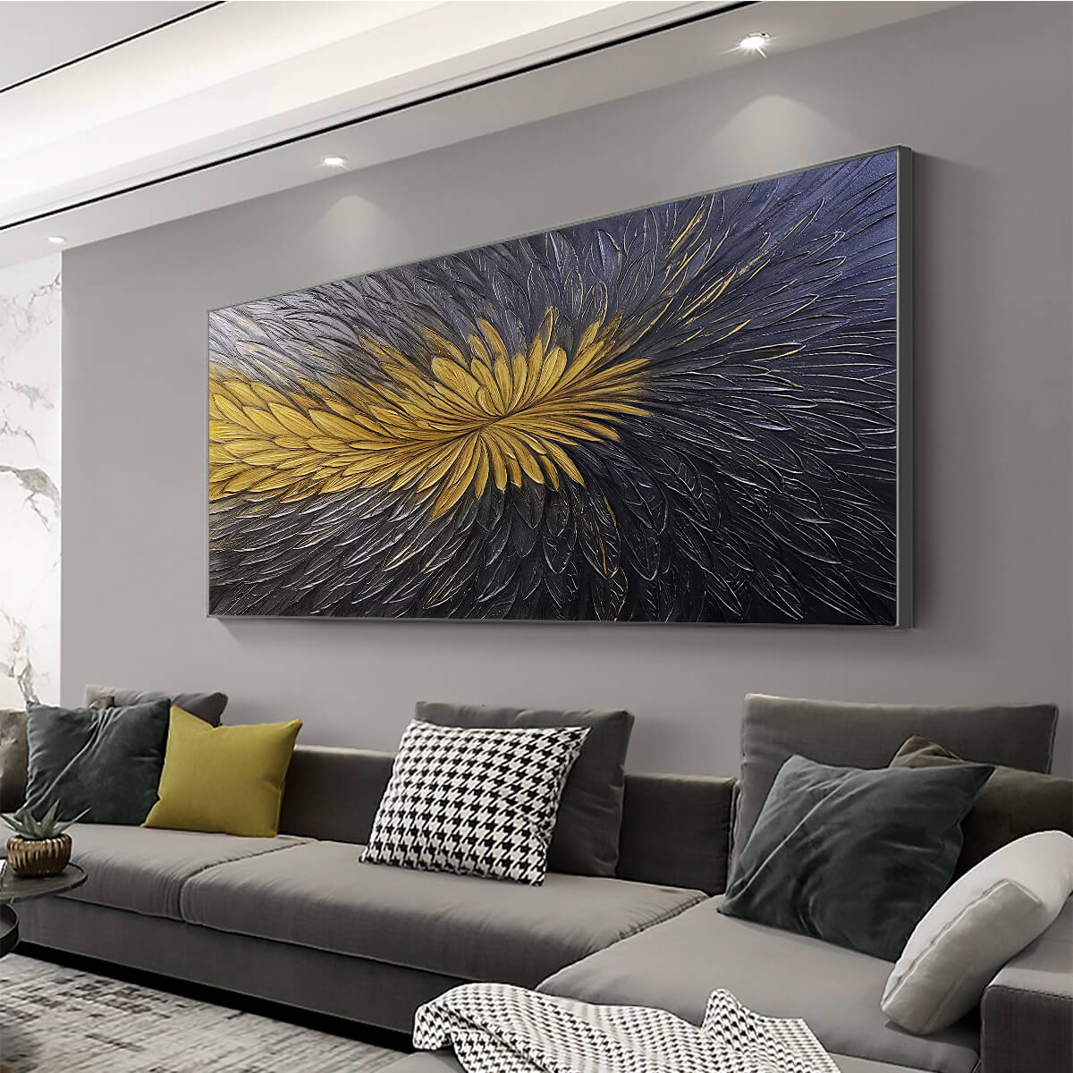 GOLDEN BLOOM: Textured Gold Black Abstract Floral Oil Painting