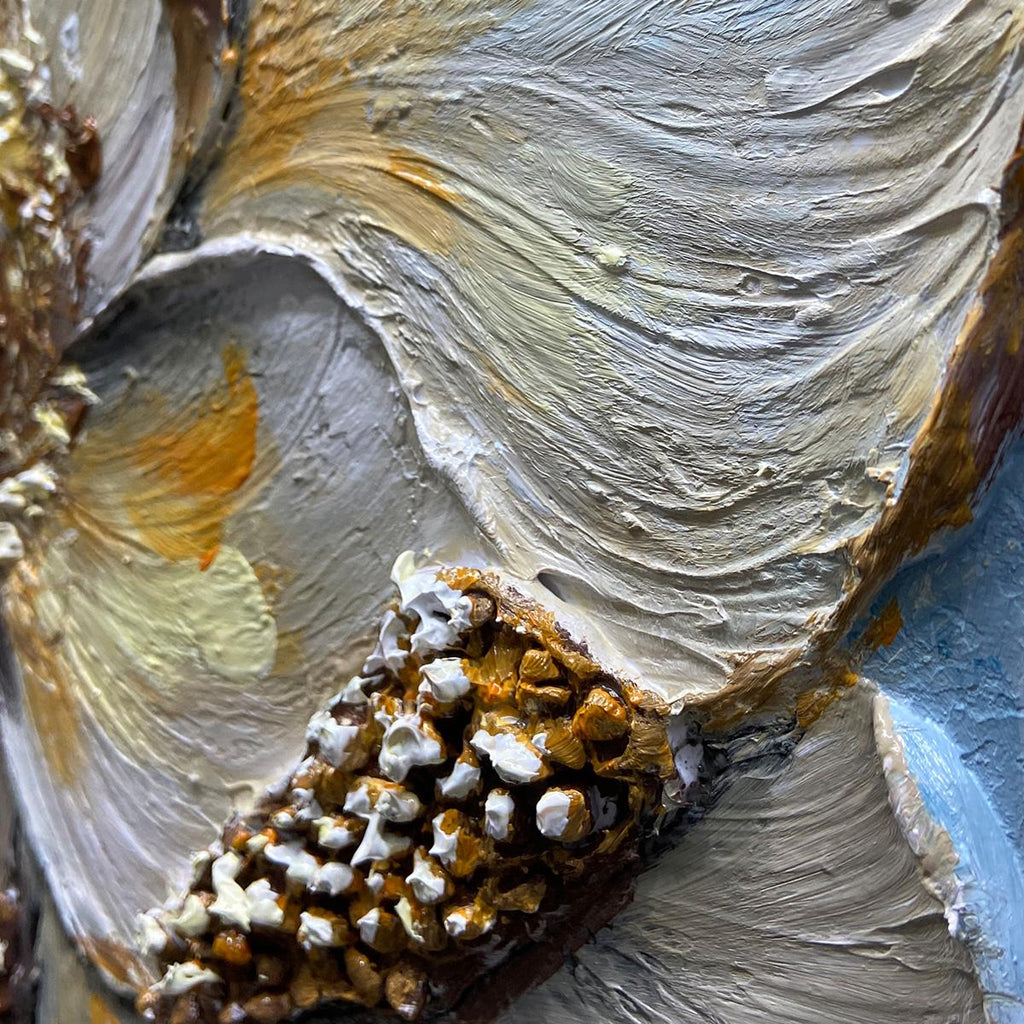 Golden Bloom: Original Impasto Floral Oil Painting - Textured Gold Flower Wall Art Decor