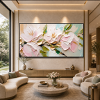 GOLDEN BLUSH: Soft Pink Gold Accents Impasto Romantic Canvas