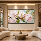 GOLDEN BLUSH: Soft Pink Gold Accents Impasto Romantic Canvas