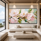 GOLDEN BLUSH: Soft Pink Gold Accents Impasto Romantic Canvas