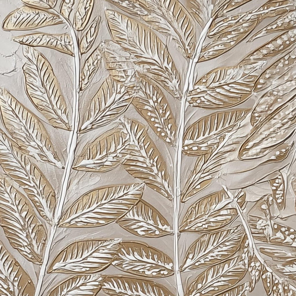 GOLDEN BOTANICALS: Textured Impasto Gold Leaf White Botanicals Canvas
