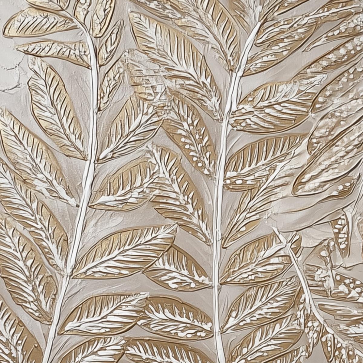 GOLDEN BOTANICALS: Textured Impasto Gold Leaf White Botanicals Canvas