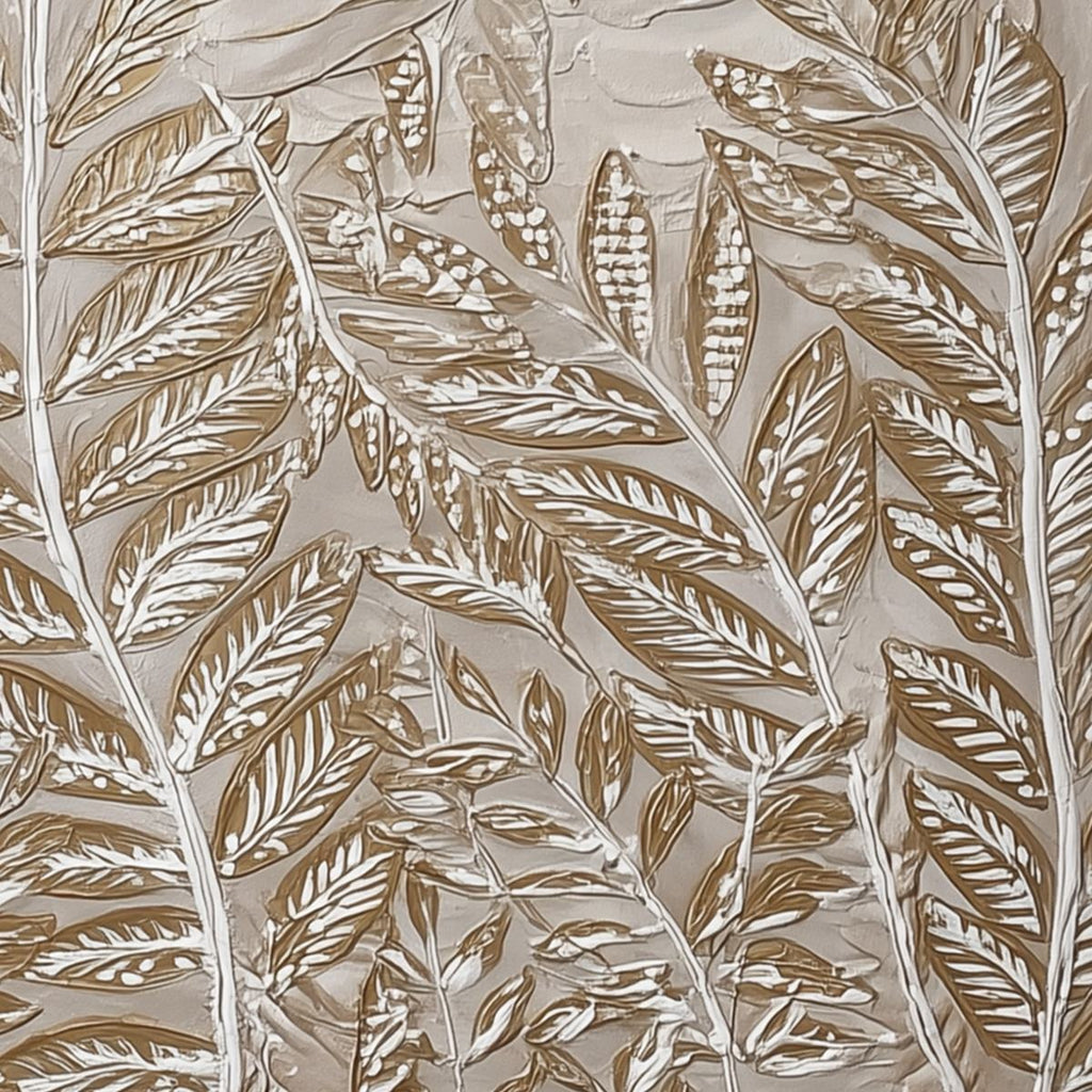 GOLDEN BOTANICALS: Textured Impasto Gold Leaf White Botanicals Canvas