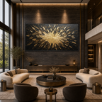 GOLDEN BURST: Black Gold Explosive Texture Modern Abstract Canvas