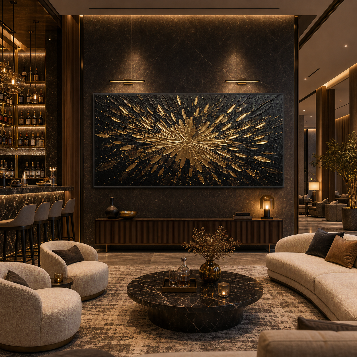 GOLDEN BURST: Black Gold Explosive Texture Modern Abstract Canvas