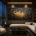 GOLDEN BURST: Black Gold Explosive Texture Modern Abstract Canvas