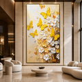 GOLDEN BUTTERFLIES: Yellow White Butterflies Flowers Textured Canvas