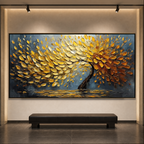 GOLDEN CASCADE: Golden Palette Knife Tree Impasto Canvas