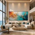 GOLDEN CURRENTS: Flowing Teal Gold Abstract Panoramic Canvas