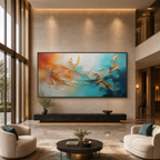GOLDEN CURRENTS: Flowing Teal Gold Abstract Panoramic Canvas