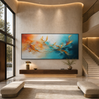 GOLDEN CURRENTS: Flowing Teal Gold Abstract Panoramic Canvas