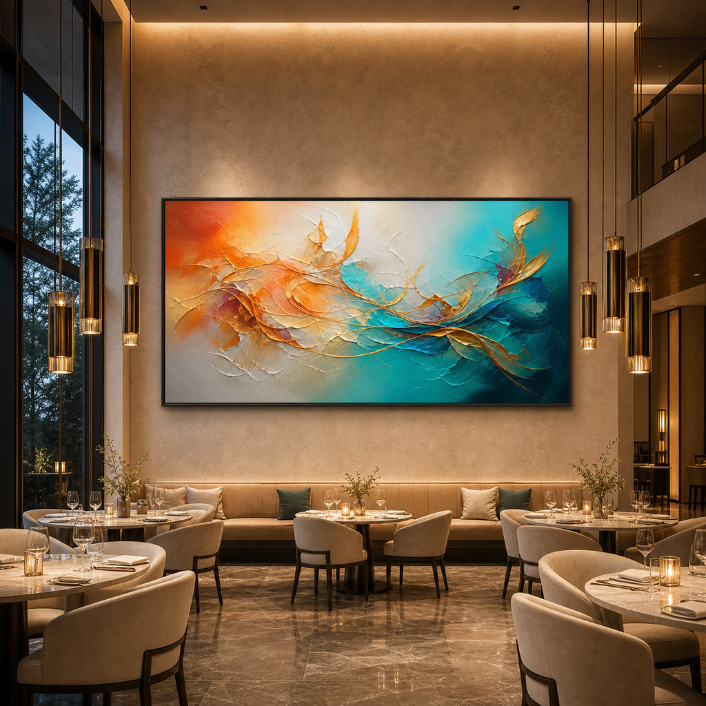 GOLDEN CURRENTS: Flowing Teal Gold Abstract Panoramic Canvas