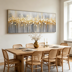 GOLDEN DRIZZLE: Textured Delicate Gold Drizzle Panoramic Canvas