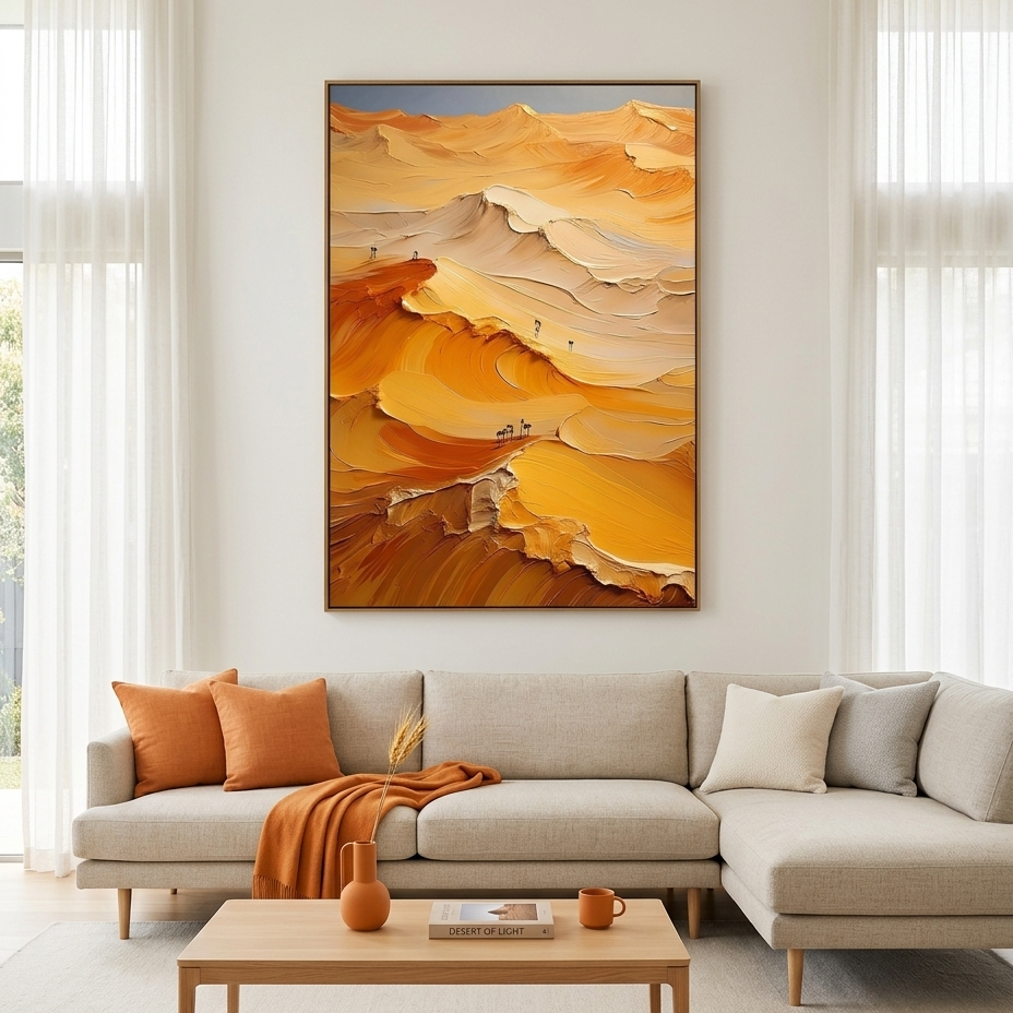 GOLDEN DUNES: Impasto Orange Desert Textured Sand Dunes Canvas