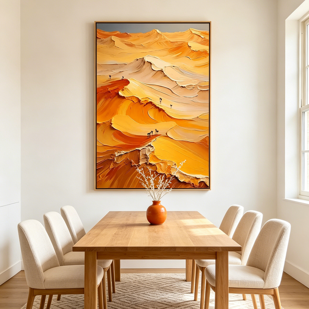 GOLDEN DUNES: Impasto Orange Desert Textured Sand Dunes Canvas