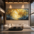 GOLDEN EMBRACE: Golden Tree Canopy Impasto Canvas