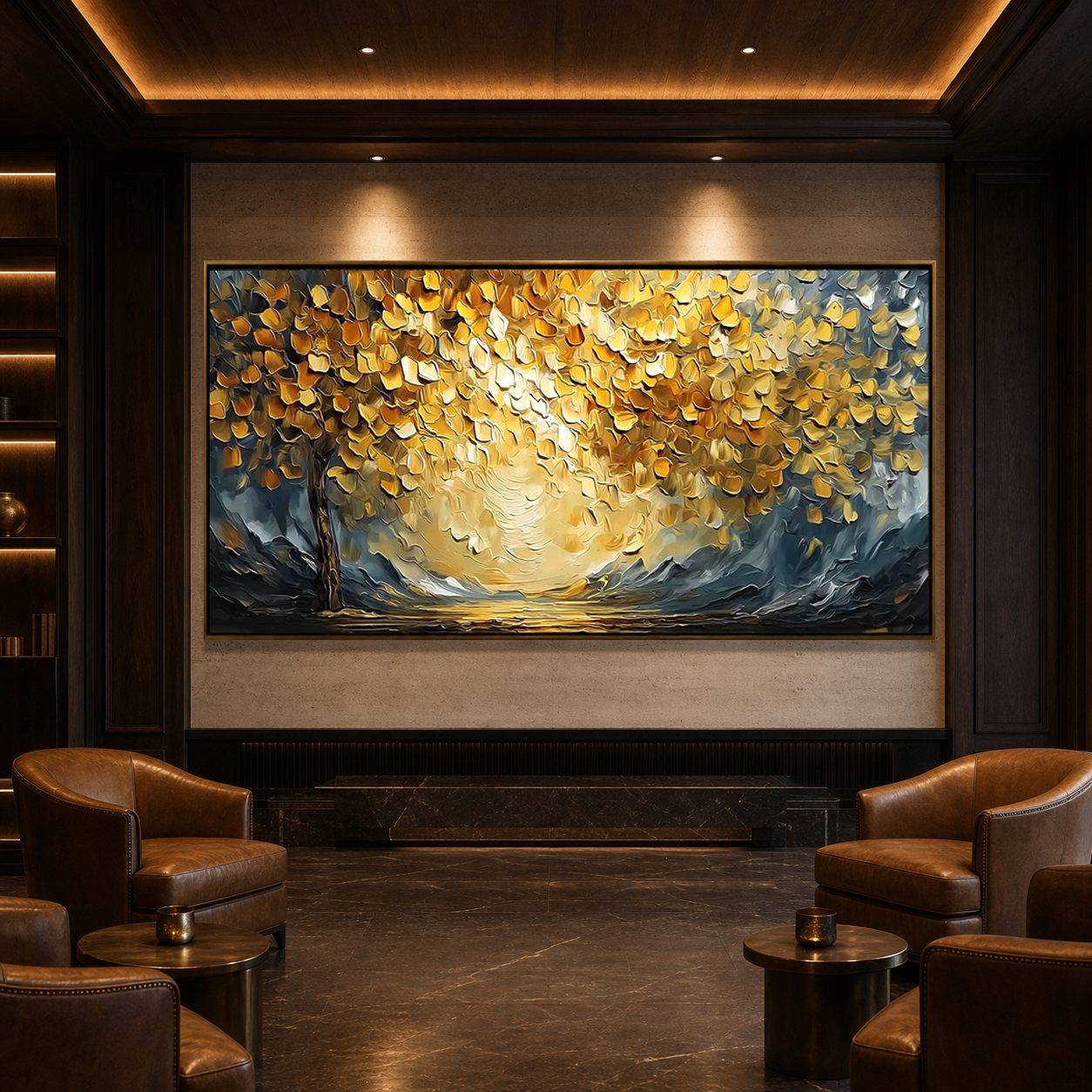 GOLDEN EMBRACE: Golden Tree Canopy Impasto Canvas