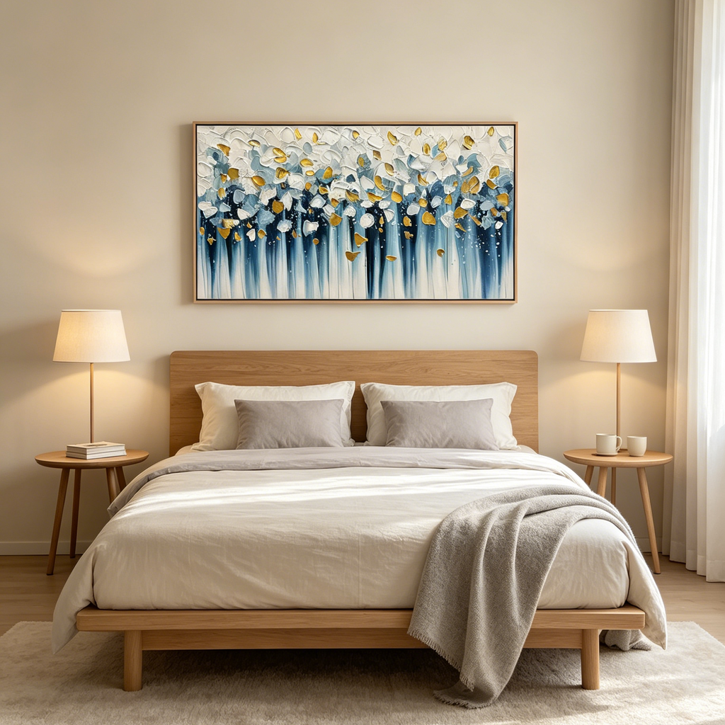 GOLDEN FALLS: Blue And Gold Textured Cascade Abstract Canvas