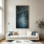 GOLDEN FALLS: Blue Gold Waterfall Vertical Wall Art